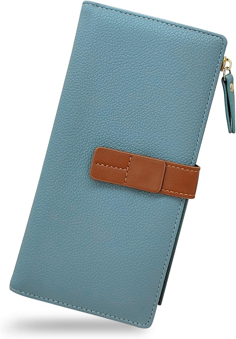 Women Wallet, PU Material Long Wallets for Women, Multiple Compartments Women Credit Card Holder with Zipper, Fashionable Slim Women Wallet for Travelling, Dating, Shopping, Blue, 7.4 x 3.9 x 0.7