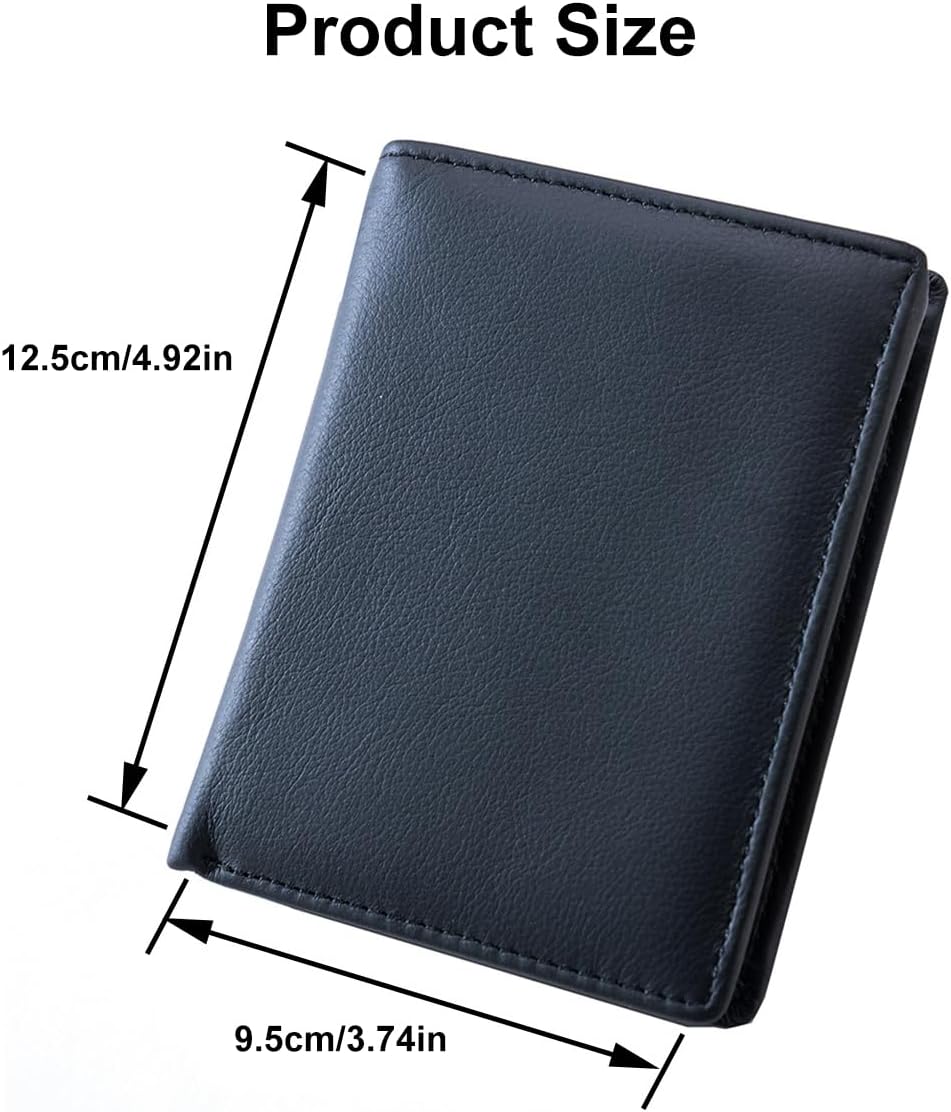Real Leather Mens Trifold Wallet with RFID Blocking, Multiple Card Slots & ID Window, Zipper Coin Pocket for Secure Daily Commute and Travel, Black