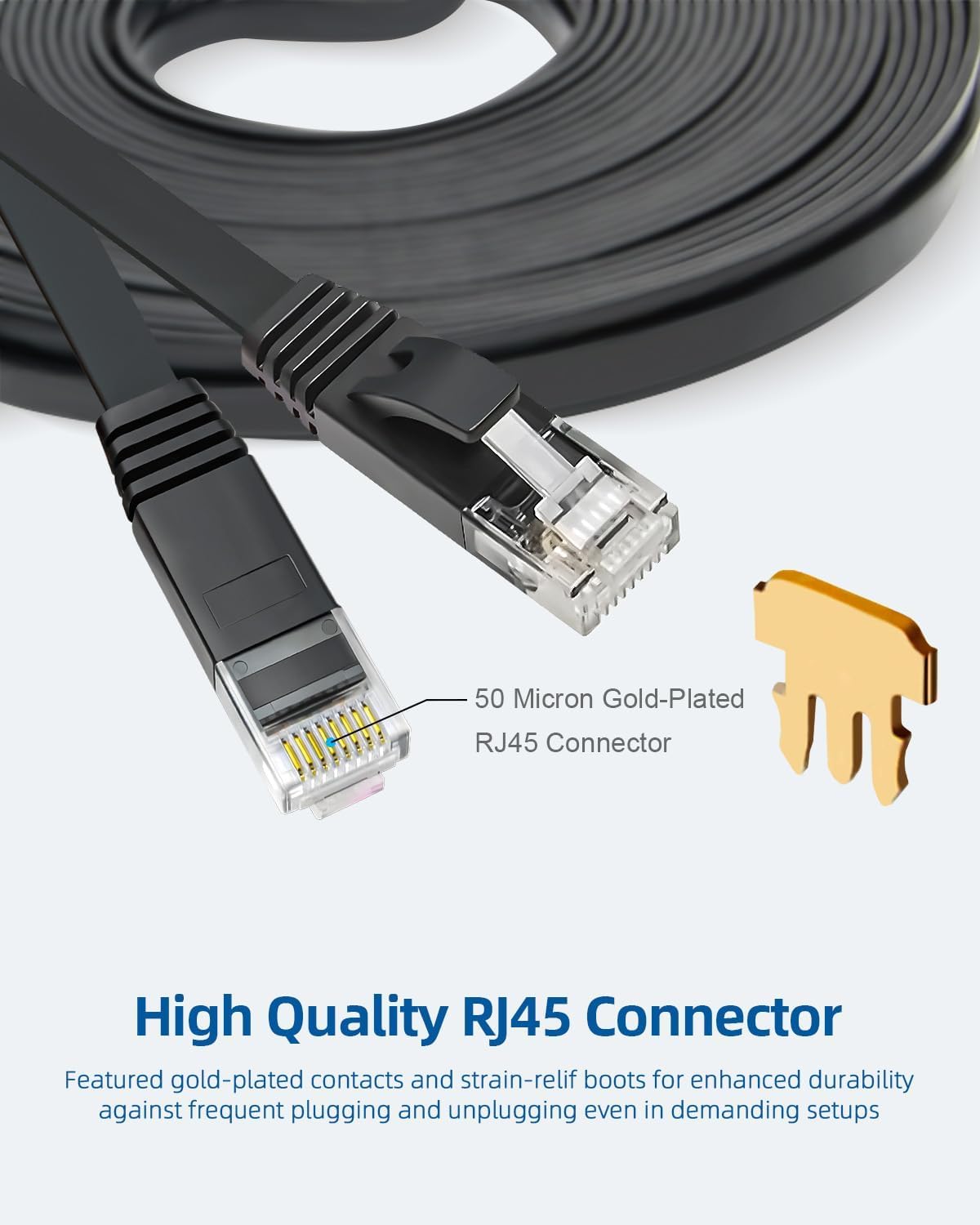 Yauhody CAT 6 Ethernet Cable 10m, Pure Copper High Speed Solid Flat CAT6
