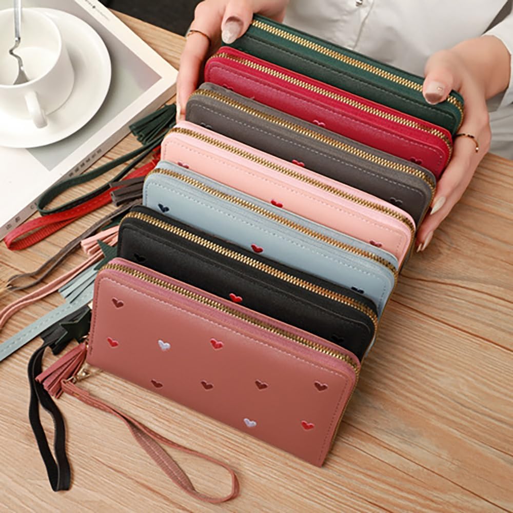 wallet for women rfid blocking large capacity long wallet for women multi card organizer clutch organizer for women, red, 4.3 x 0.4 x 3.1 inches