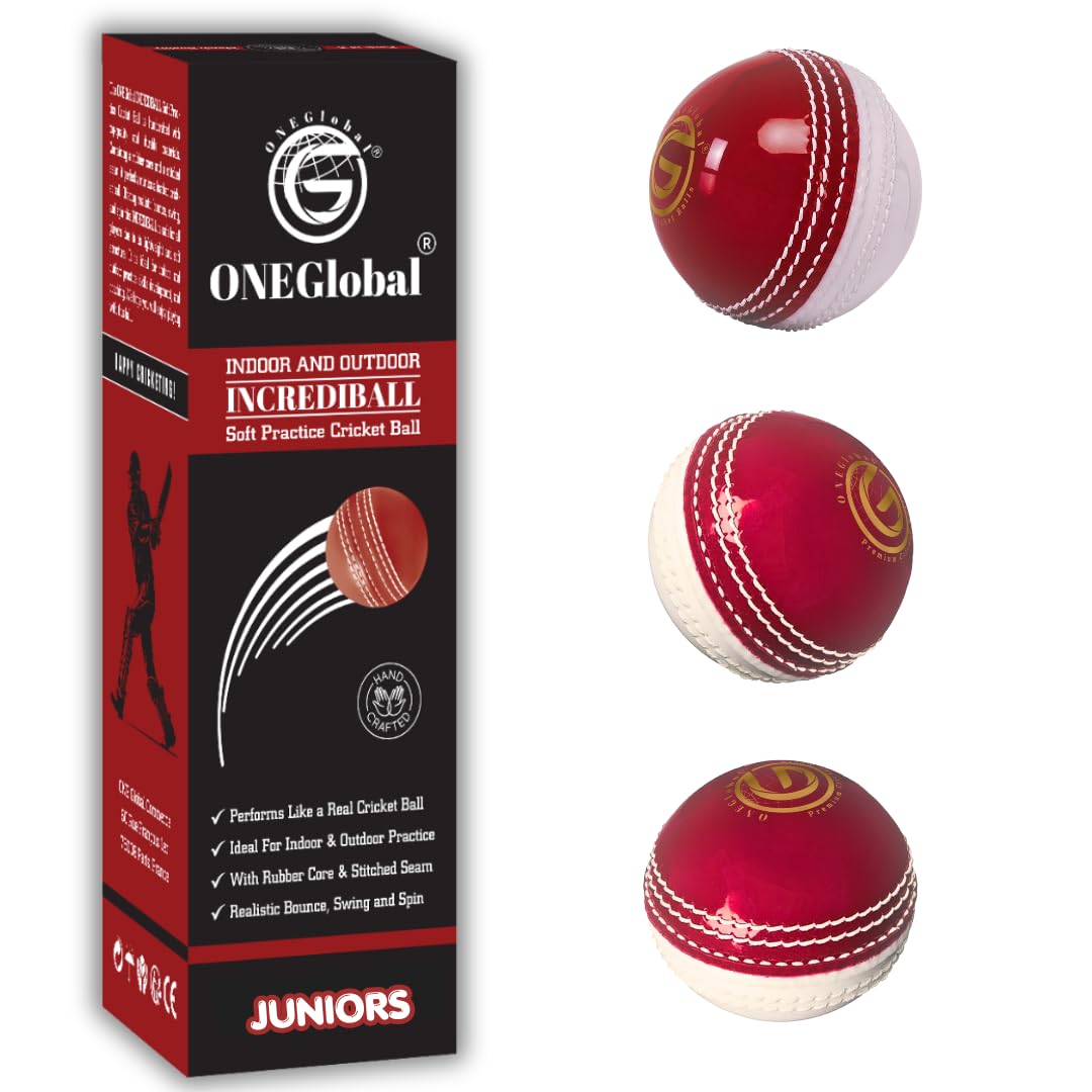 Incrediball Soft Practice Cricket Ball | Outdoor & Indoor Rubber Cricket Ball With Core & Stitched Seam | For Practice, Training & Family Fun | Senior & Junior Size