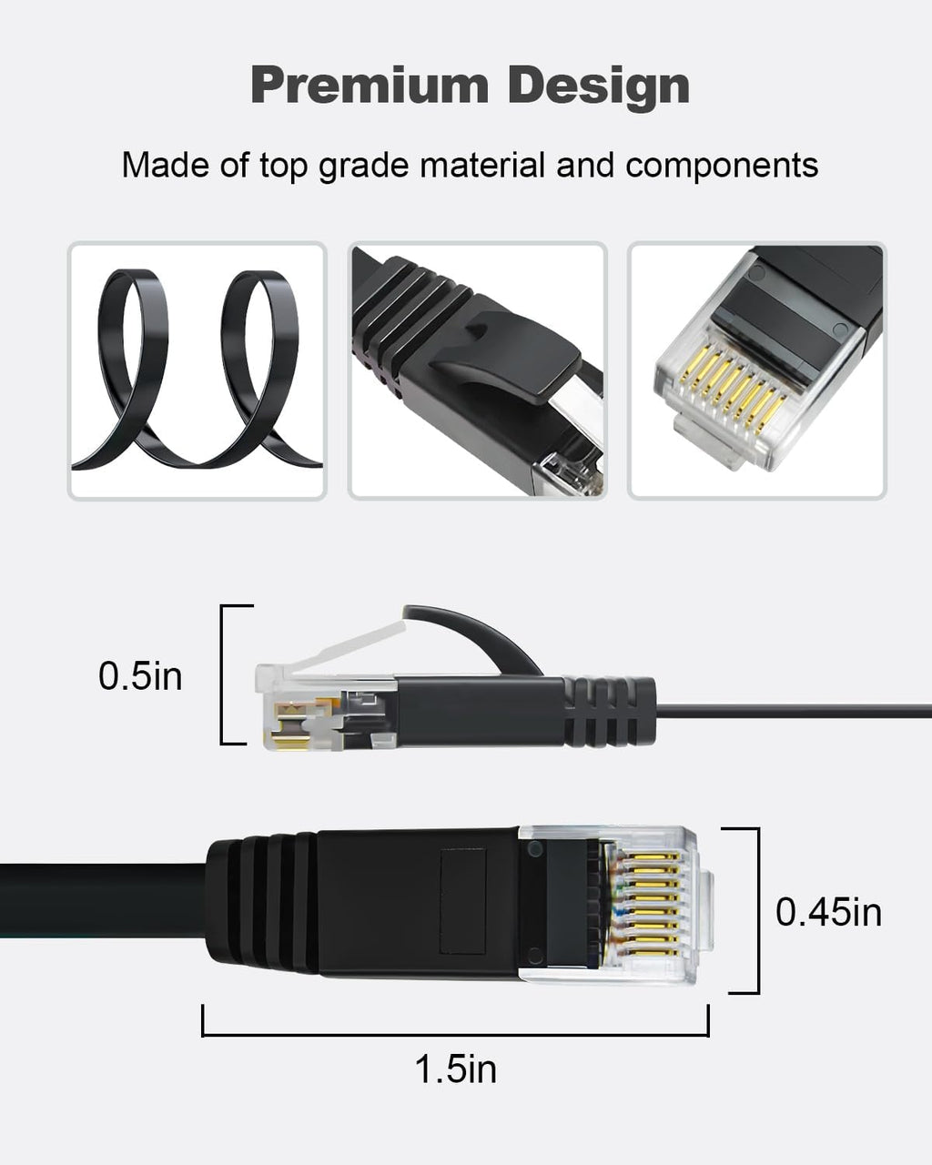 Yauhody CAT 6 Ethernet Cable 10m, Pure Copper High Speed Solid Flat CAT6