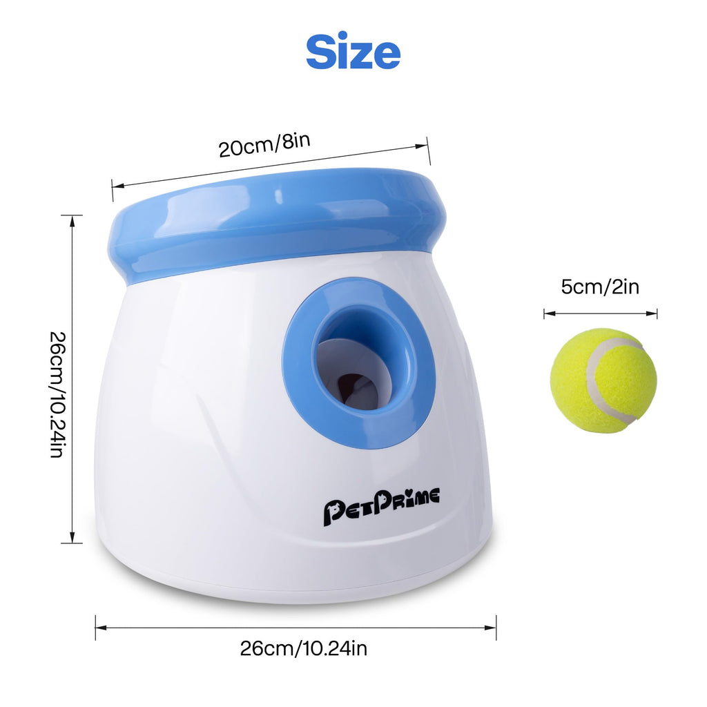 Pet Prime Automatic Dog Ball Launcher for Large Breed, Rechargeable Interactive Ball Thrower Toy with 10-40Ft, Fetch Machine with 6 Durable 2.5" Tennis Balls & Dog Whistle