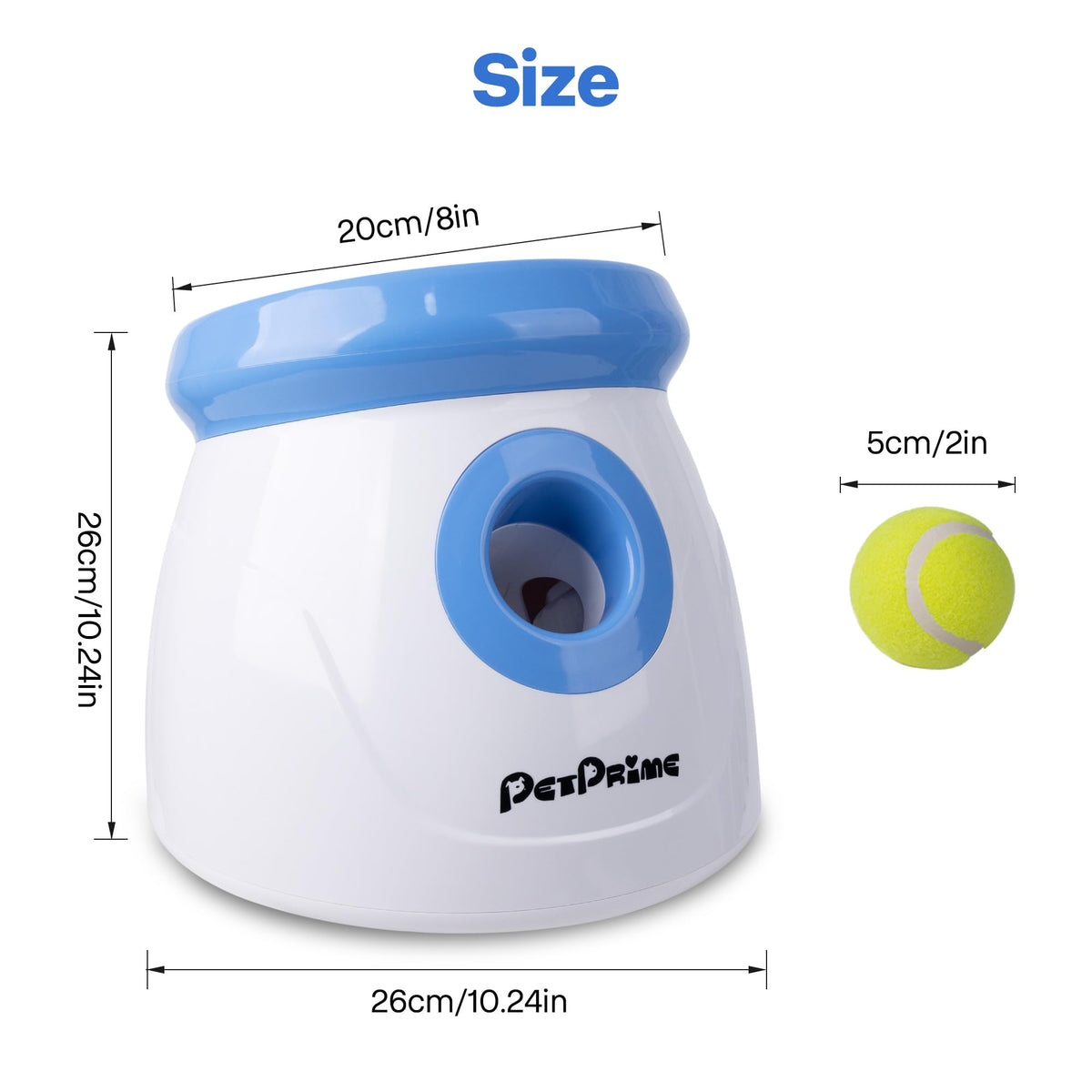 Pet Prime Automatic Dog Ball Launcher for Large Breed, Rechargeable Interactive Ball Thrower Toy with 10-40Ft, Fetch Machine with 6 Durable 2.5" Tennis Balls & Dog Whistle