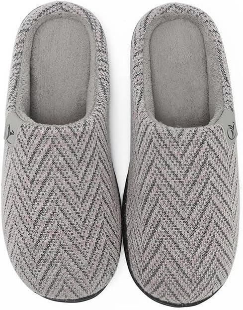 Mens Memory Foam Slippers Knitted Lining Non-Slip Indoor Outdoor Slippers
