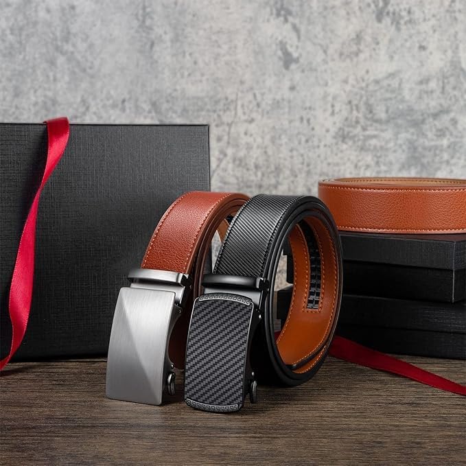 Ratchet Belt for Men - 2 Packs Leather Mens belt For Gift Men Dress and Casual,Trim to Fit