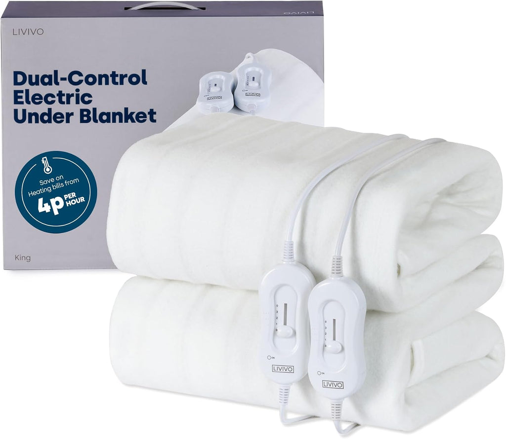 LIVIVO Electric Blanket King Size - Heated Underblanket for Bed - 165x137cm