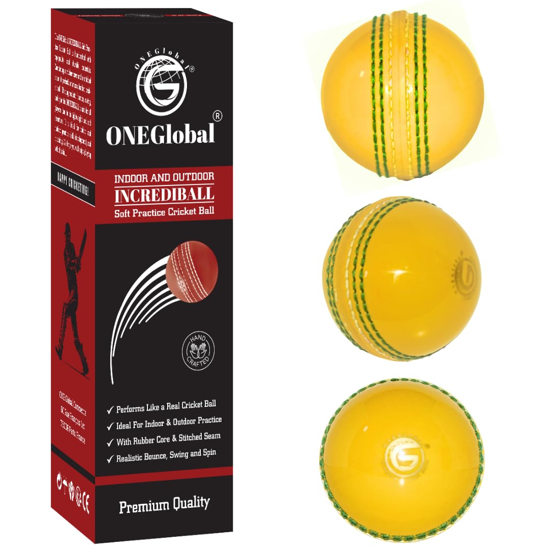 Incrediball Soft Practice Cricket Ball | Outdoor & Indoor Rubber Cricket Ball With Core & Stitched Seam | For Practice, Training & Family Fun | Senior & Junior Size