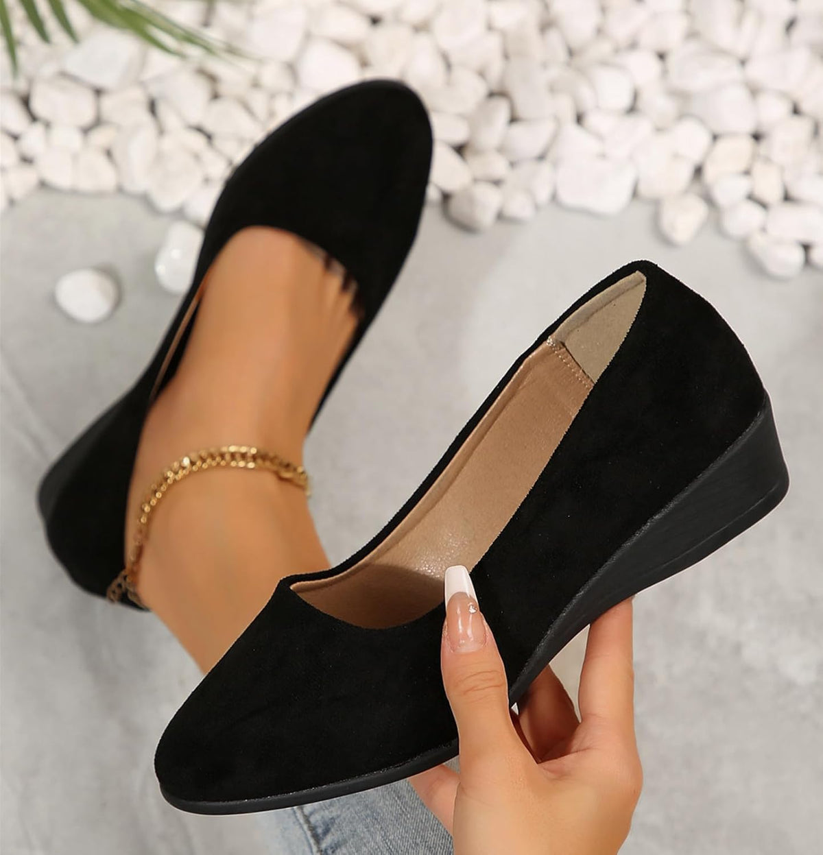 Women's Ballet Flats Business Office Work Dress Shoes Low Wedge Round Toe Slip-Ons Comfortable Dressy Casual Flats Shoes