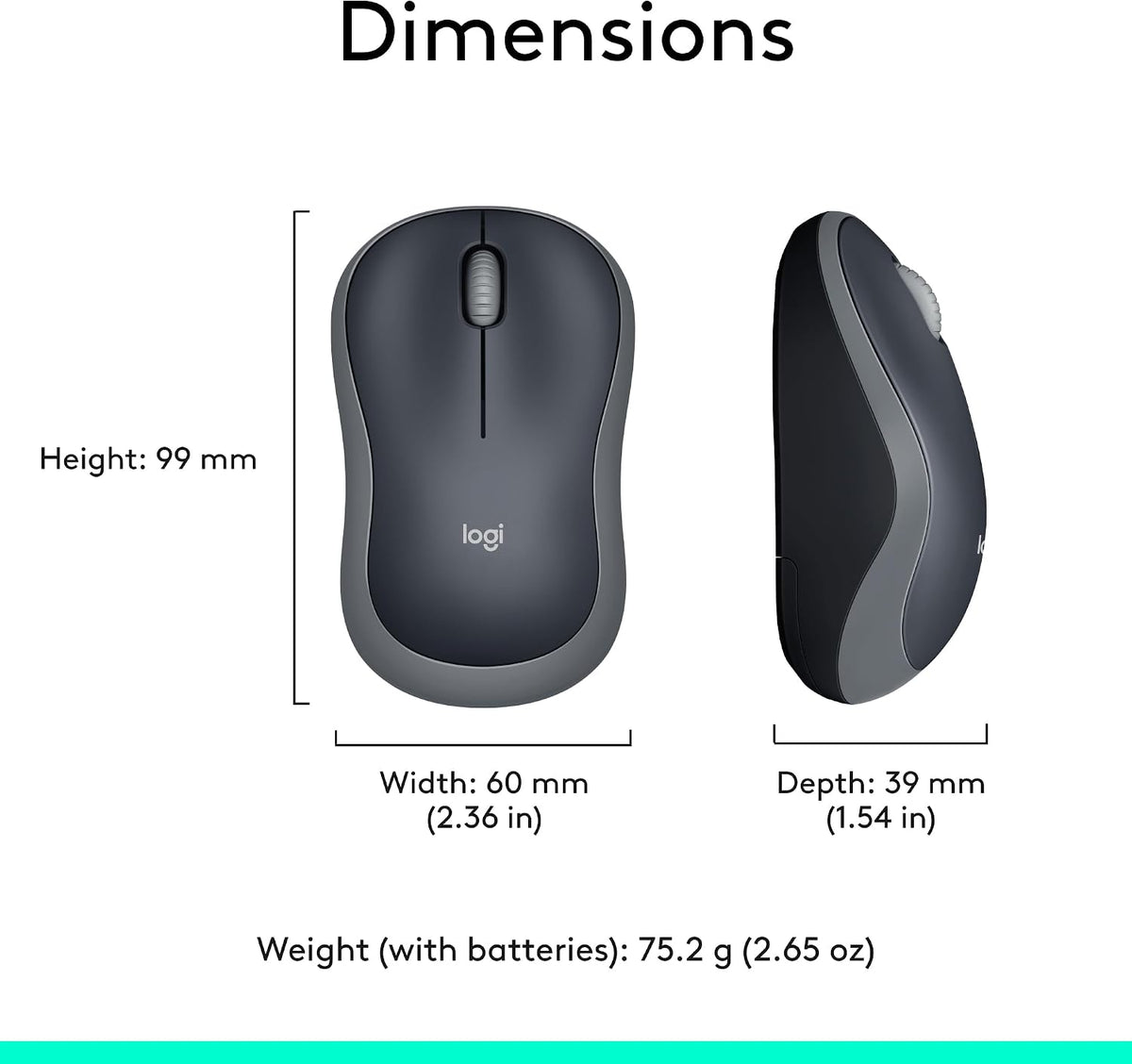 Logitech M185 Wireless Mouse, 2.4GHz with USB Mini Receiver, 12-Month Battery Life, 1000 DPI Optical Tracking, Ambidextrous, Compatible with PC, Mac, Laptop - Grey