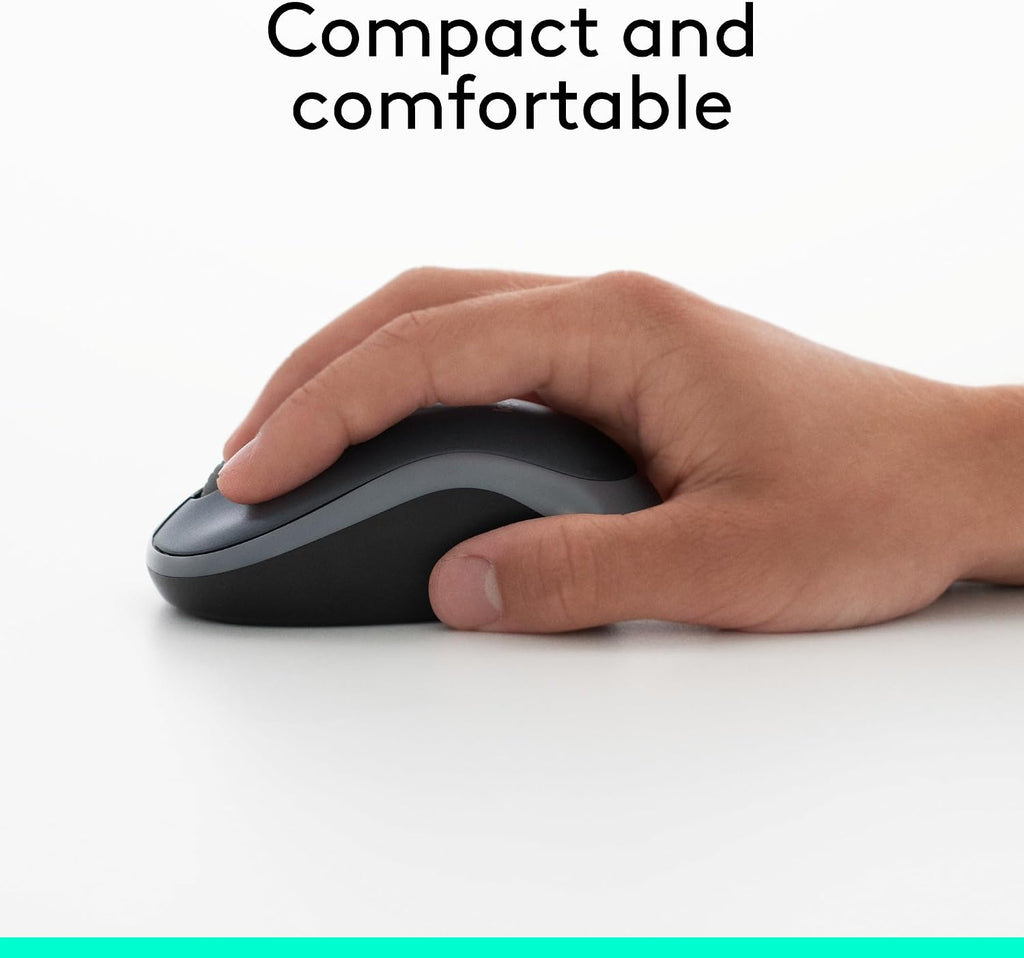 Logitech M185 Wireless Mouse, 2.4GHz with USB Mini Receiver, 12-Month Battery Life, 1000 DPI Optical Tracking, Ambidextrous, Compatible with PC, Mac, Laptop - Grey
