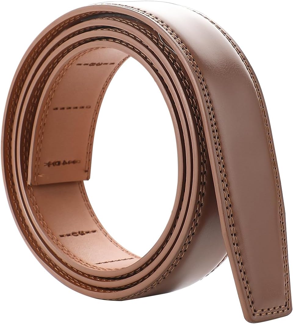 Men's Adjustable Leather Belt Strap & Zinc Alloy Automatic Ratchet Buckle, Customizable for Business Casual & Formal Wear