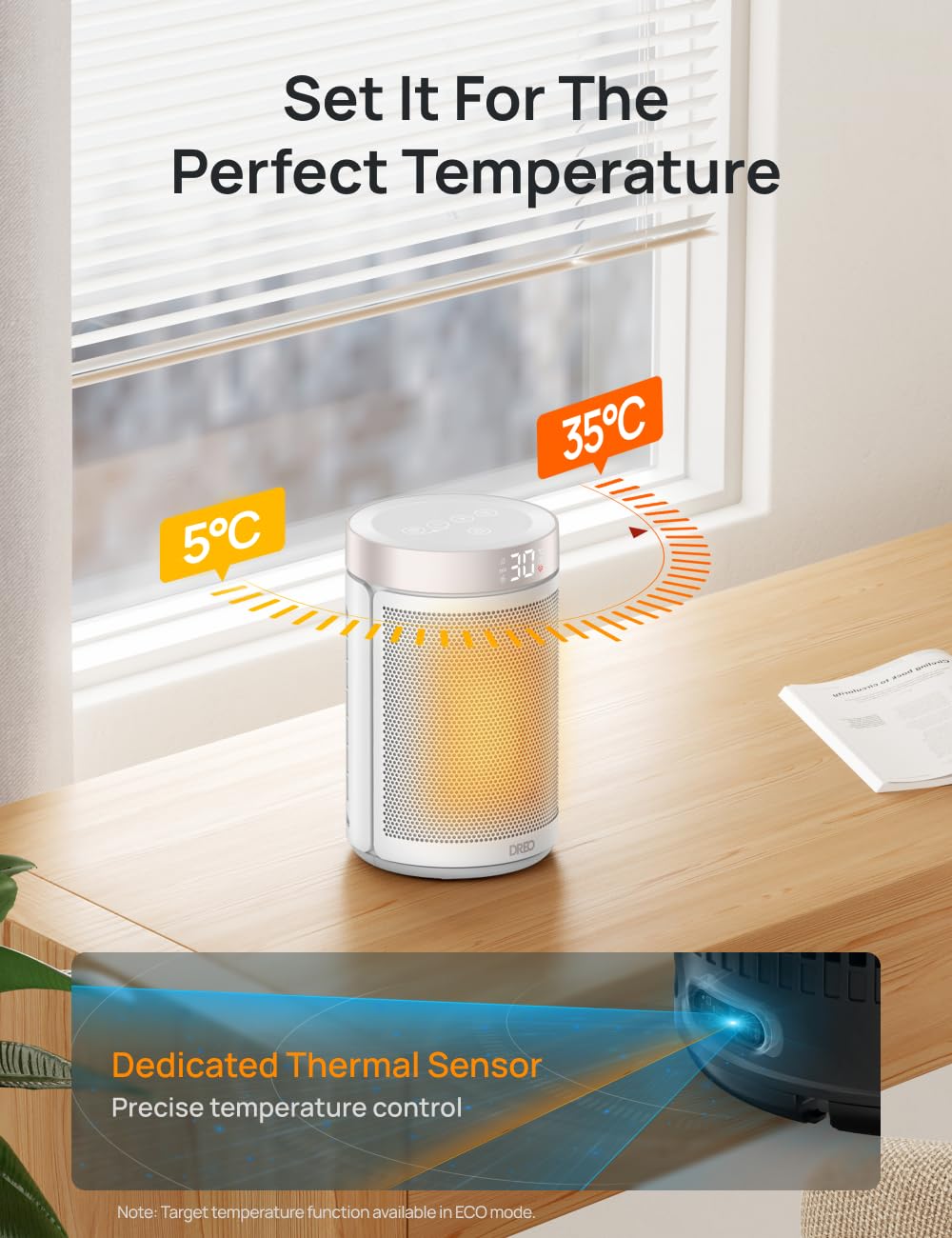 Dreo Electric Heater, 1500W Energy Efficient Space Silent Room Heater, Portable Ceramic Fan Heaters, Thermostat 3 Modes 12H Timer, Overheat & Tip Over Protection, for Bedroom, Atom 316, Silver