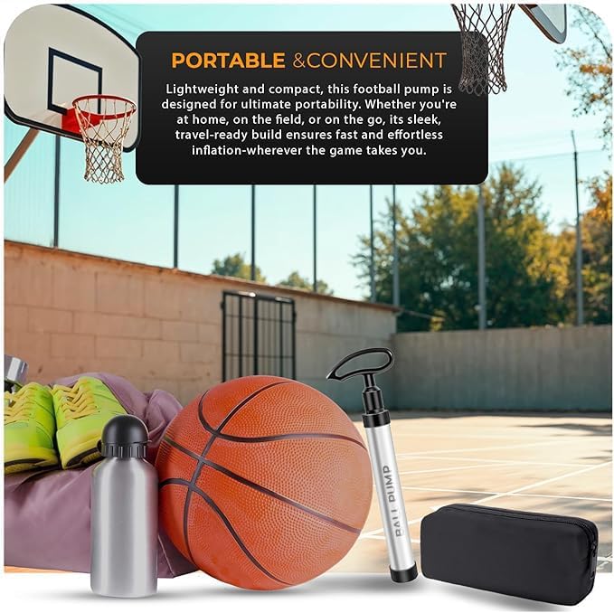 Active 100 Ball Pump with Needle - Football Pump with Nozzle & Extension Hose, for Basketball, Rugby Ball, Durable Aluminium-alloy Tube, Ergonomic Design, Fast Air Inflator