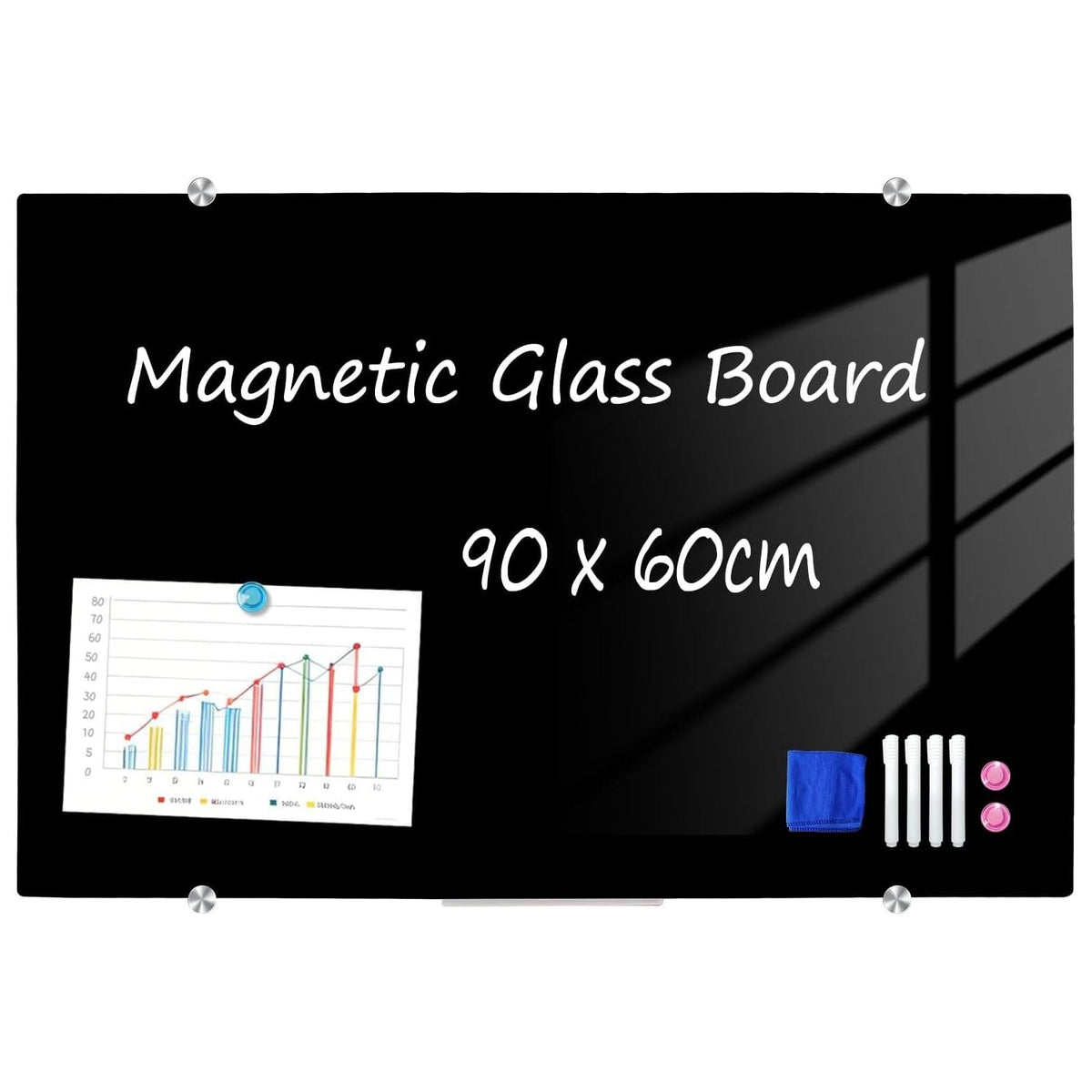 Magnetic Glass Whiteboard 60x90cm Black Frameless Dry Erase Board XIWODE Office