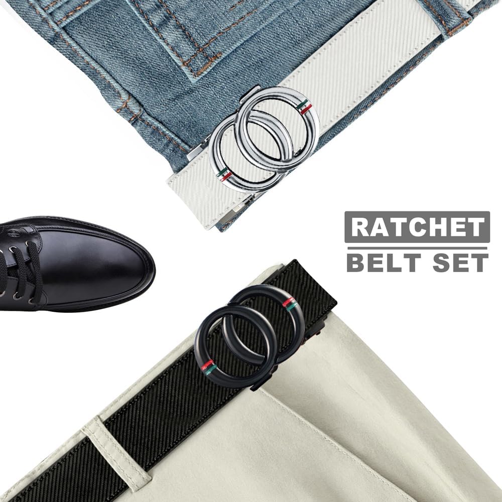 Ratchet Belt for Men - 2 Packs Leather Mens belt For Gift Men Dress and Casual,Trim to Fit