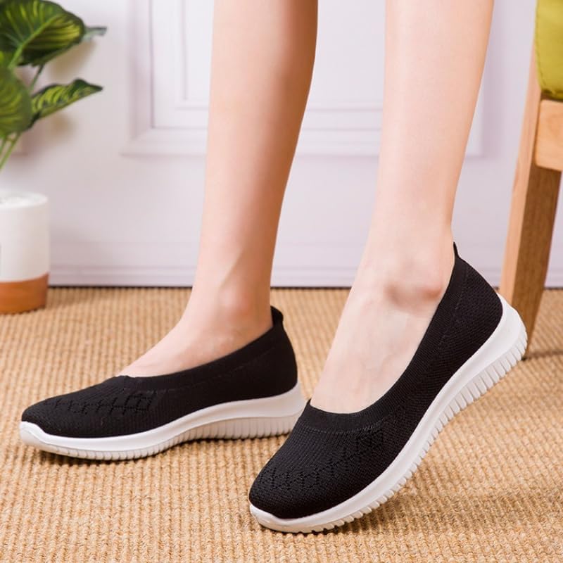 Women's Casual Knitted Sneakers Slip On Breathable Mesh Lightweight Comfort Walking Shoes