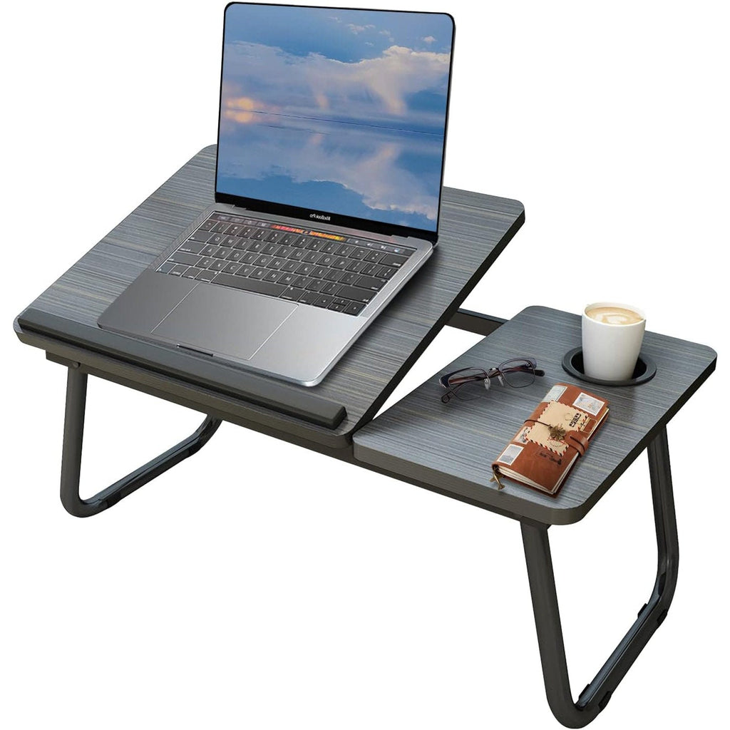 Laptop Bed Table Foldable Legs Cup Slot Reading Notebook Stand Black Desk Tray