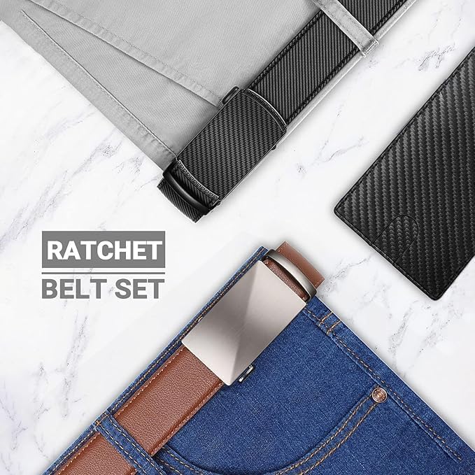 Ratchet Belt for Men - 2 Packs Leather Mens belt For Gift Men Dress and Casual,Trim to Fit