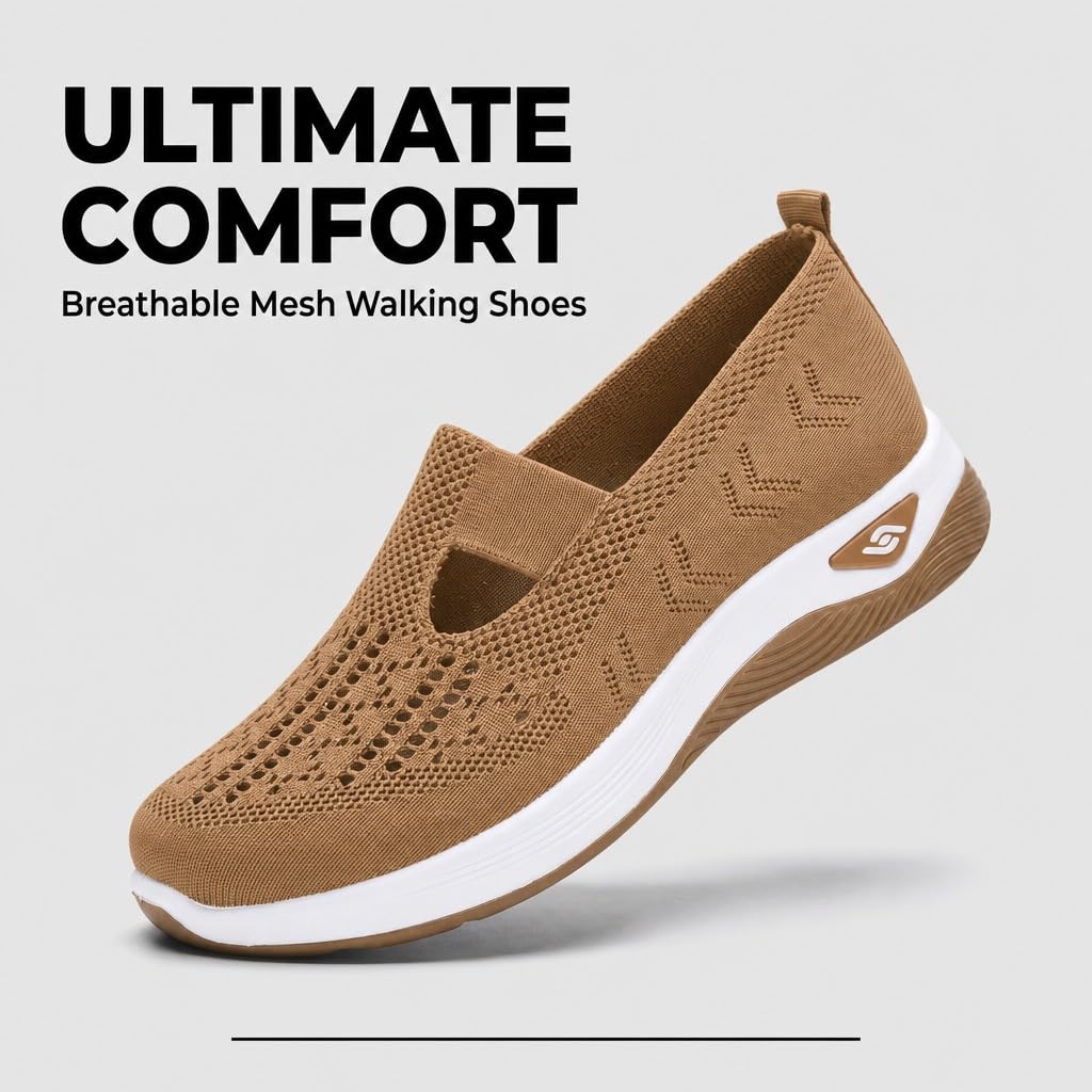 Women's Walking Shoes Comfortable Orthopedic Diabetic Shoes Soft Breathable Knitted Flats Arch Support for Indoor Outdoor