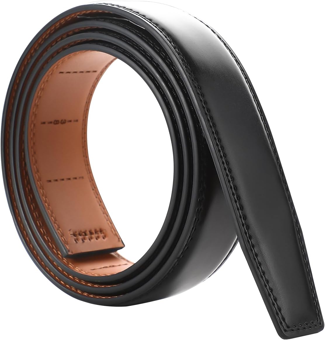 Men's Adjustable Leather Belt Strap & Zinc Alloy Automatic Ratchet Buckle, Customizable for Business Casual & Formal Wear