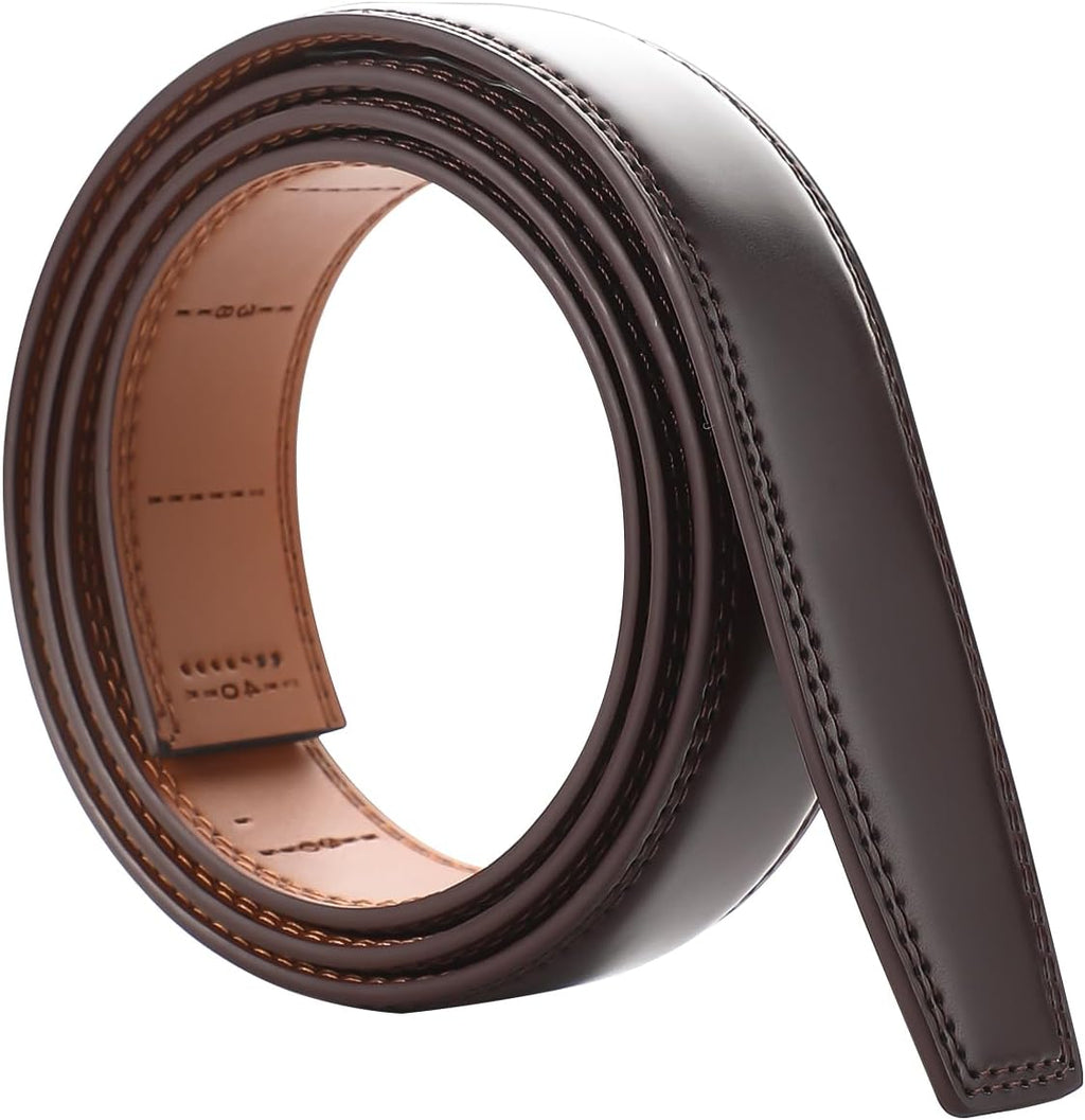 Men's Adjustable Leather Belt Strap & Zinc Alloy Automatic Ratchet Buckle, Customizable for Business Casual & Formal Wear