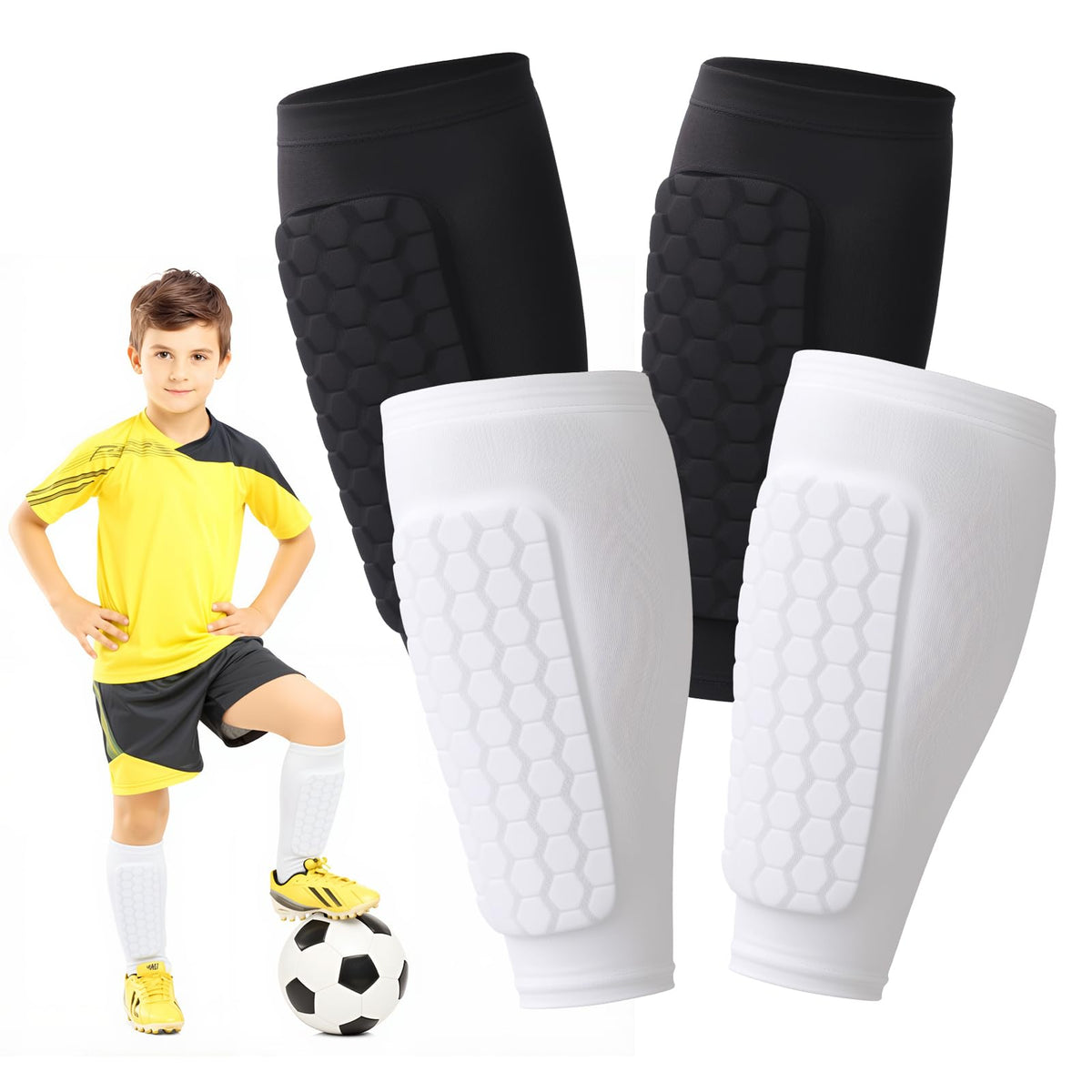 2 Pairs Shin Guards Kids,Shin Defender Kids,Football Soccer Shin Pads, Honeycomb Compression Sleeve Football Shins Guard For Boys Kid Teenagers