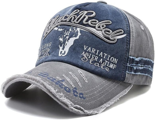 1 PCS Vintage Patchwork Letter Embroidered Baseball Cap-Denim Folded Rim Washed Sun Hat Adjustable Unisex