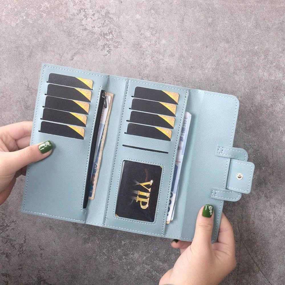 Coin Purse Large Capacity PU Long Wallet Luxury Solid Color Money Bag Women (Green)