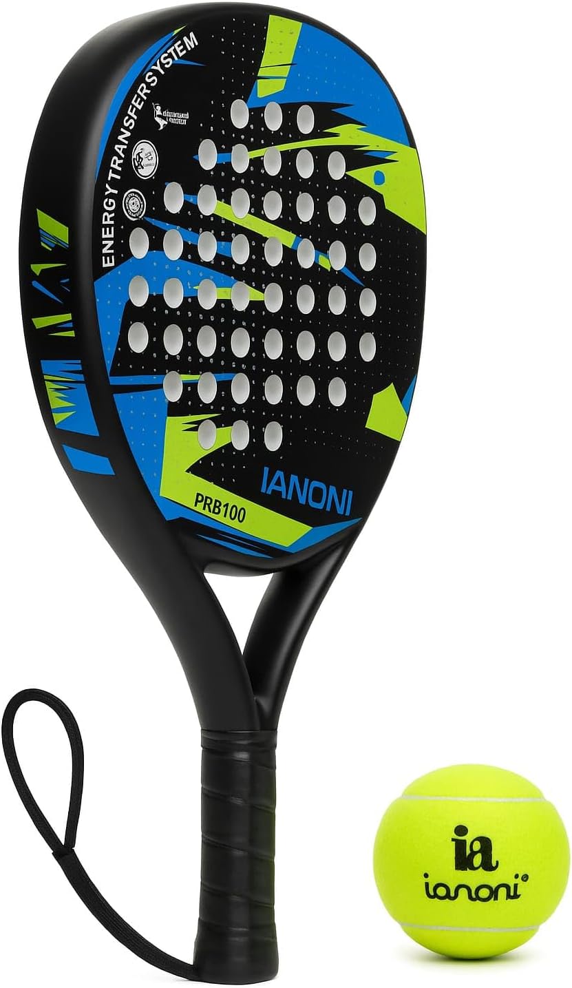 ianoni Padel Racket Carbon Fiber Surface with EVA Memory Flex Foam Core Paddle Tennis Racquets -8100-blue and green