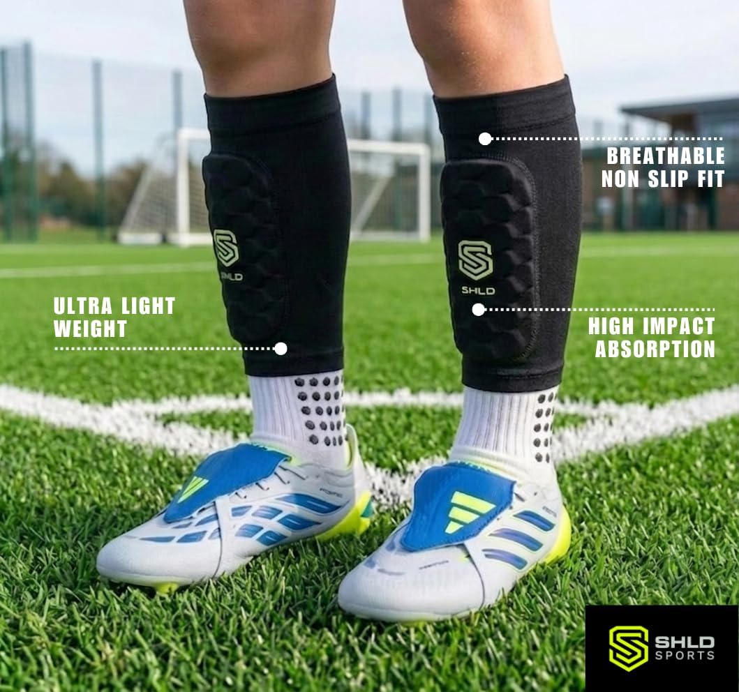 Kids Shin Pad Sleeves Ages 3-14, Ultra Light Protective Football Built-in Shin Guard Sleeves for Children Boys & Girls