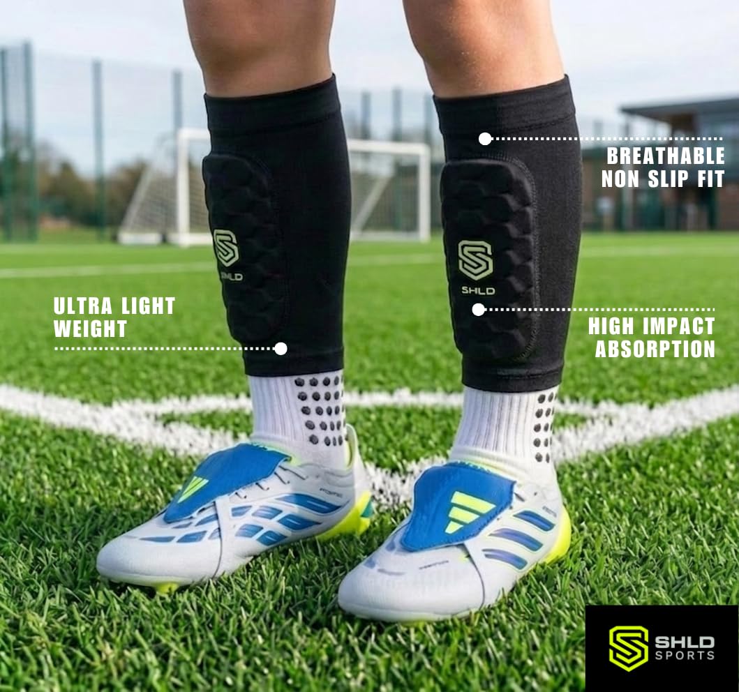 Kids Shin Pad Sleeves Ages 3-14, Ultra Light Protective Football Built-in Shin Guard Sleeves for Children Boys & Girls