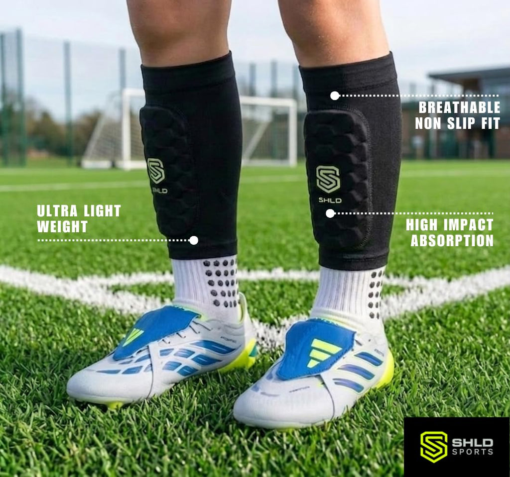 Kids Shin Pad Sleeves Ages 3-14, Ultra Light Protective Football Built-in Shin Guard Sleeves for Children Boys & Girls