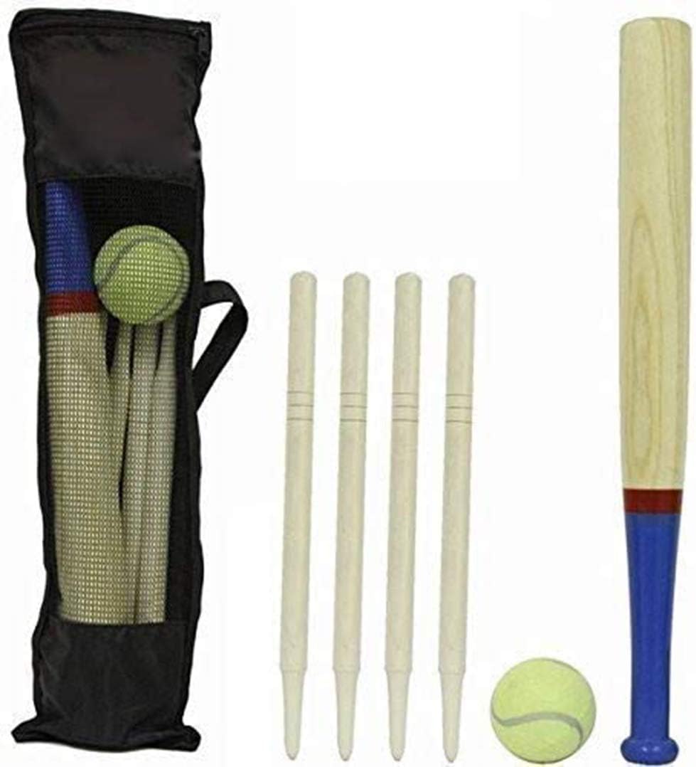 DIVCHI 6 Piece Wooden Rounders Set & Carry Bag - Baseball Bat & Soft Tennis Ball Garden Fun Play Set