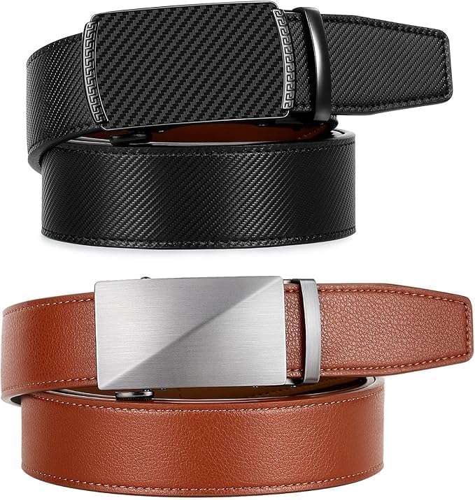 Ratchet Belt for Men - 2 Packs Leather Mens belt For Gift Men Dress and Casual,Trim to Fit