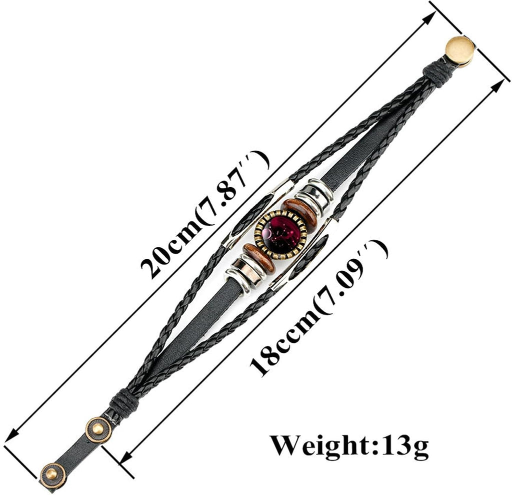 Constellation Black Braided Leather Bracelet Sagittarius Scorpio Pisces Braided Glass Dome Jewelry Punk Men's Bracelet