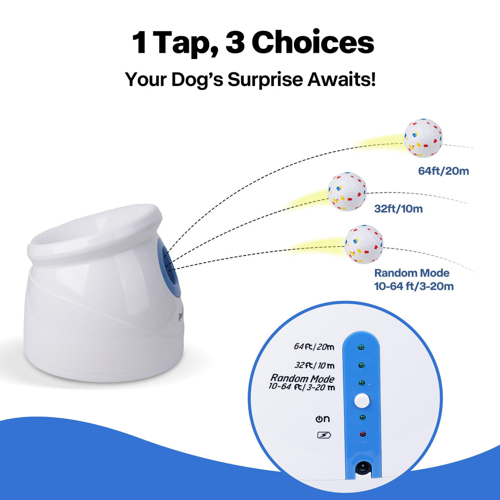 Pet Prime Automatic Dog Ball Launcher for Large Breed, Rechargeable Interactive Ball Thrower Toy with 10-40Ft, Fetch Machine with 6 Durable 2.5" Tennis Balls & Dog Whistle