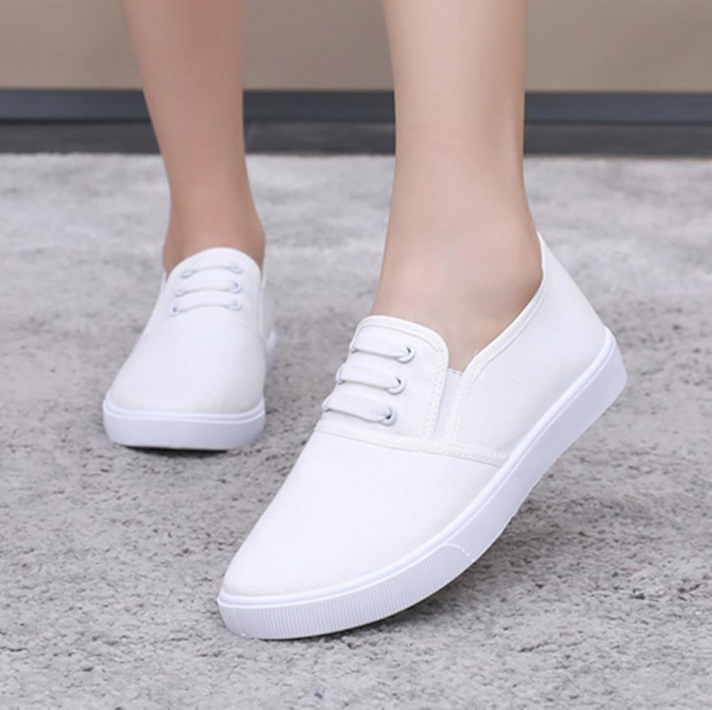 Canvas Tennis Shoes for Women Low Top Casual White Black Sneakers for Women Slip on Fashion Comfortable Walking Shoes