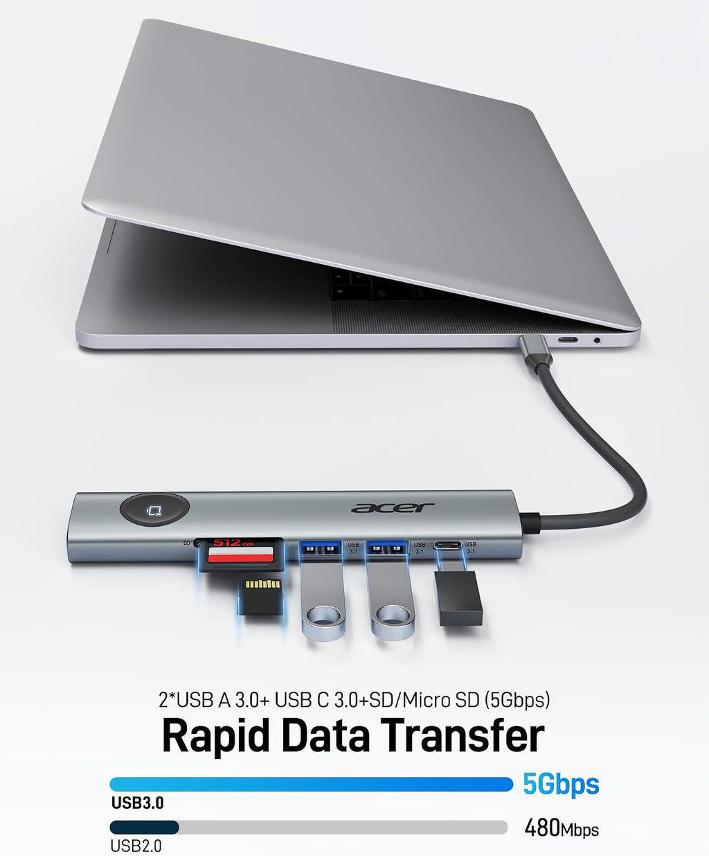 Acer 7IN1 USB C Hub, USB C to HDMI Adapter 4K@60Hz for Laptop, Mac