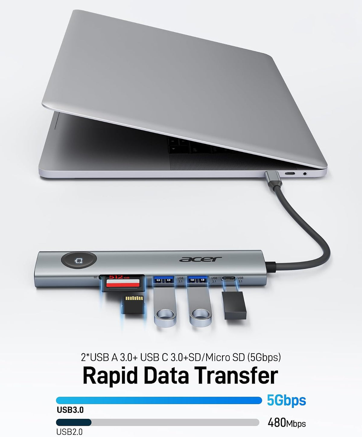 Acer 7IN1 USB C Hub, USB C to HDMI Adapter 4K@60Hz for Laptop, Mac