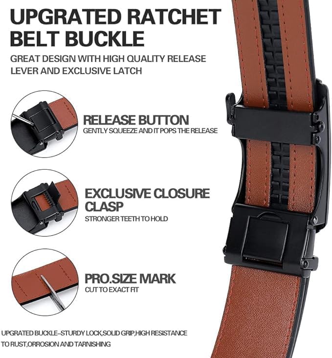 Ratchet Belt for Men - 2 Packs Leather Mens belt For Gift Men Dress and Casual,Trim to Fit