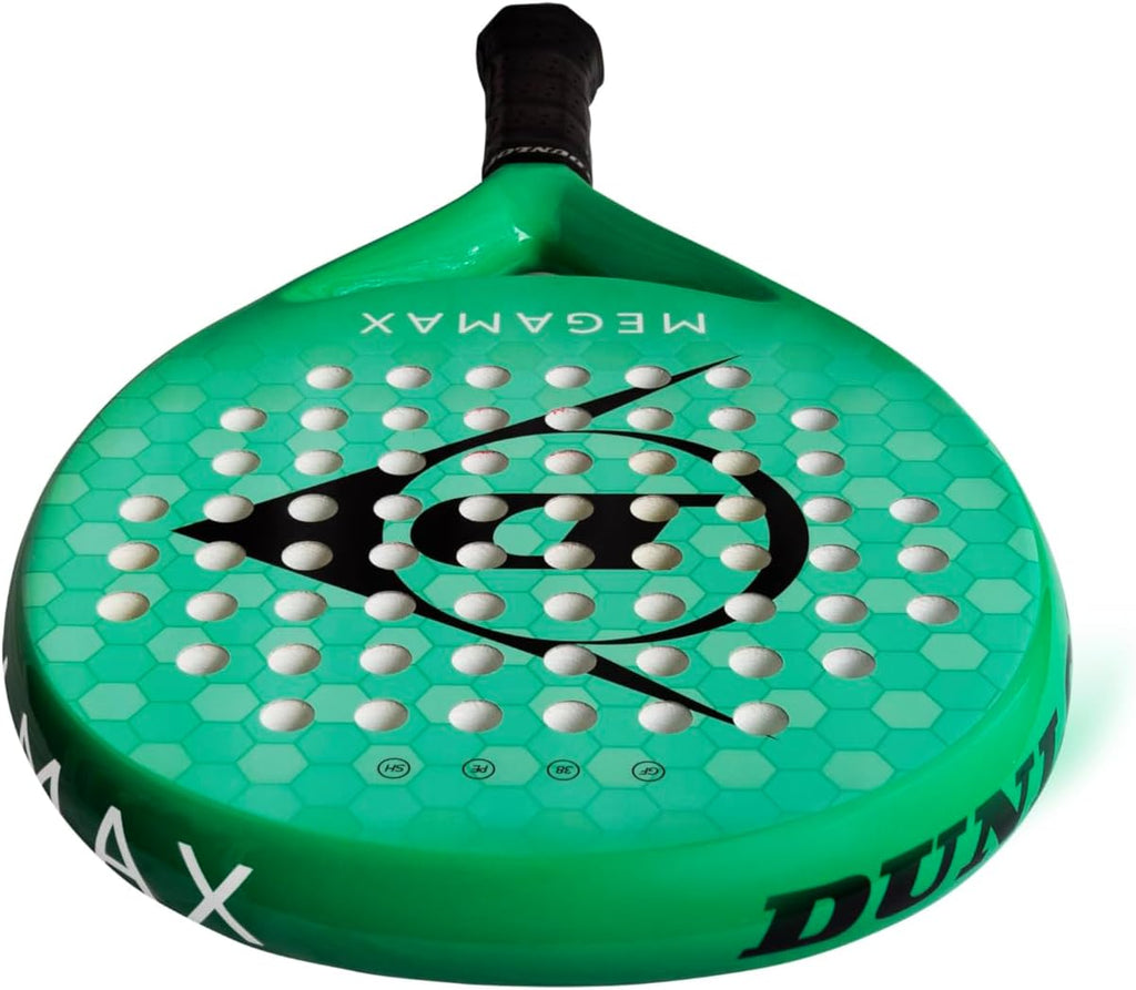 DUNLOP Padel Bat Megamax Silver/Black/Green – Round Shape Graphite Frame – Medium Balance Pro EVA Core – For Beginners