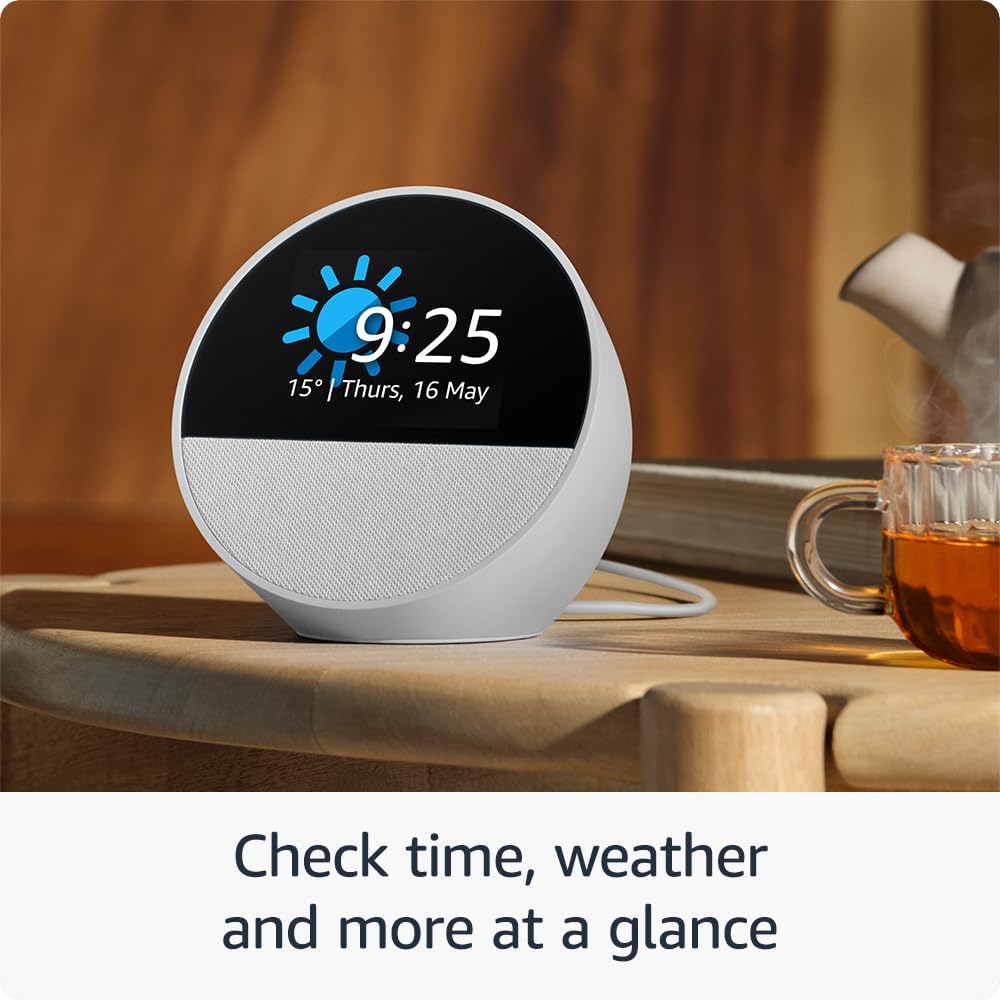 Echo Spot (newest gen), Smart alarm clock with vibrant sound, Black, with Alexa+ Early Access