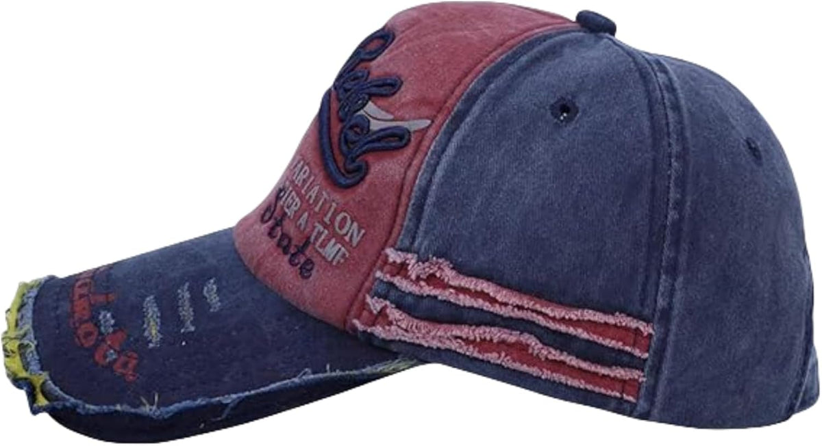 1 PCS Vintage Patchwork Letter Embroidered Baseball Cap-Denim Folded Rim Washed Sun Hat Adjustable Unisex