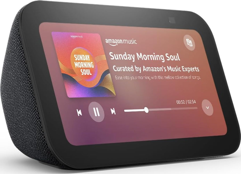 Echo Show 5 (Newest gen), Smart display and alarm clock with clearer sound, Charcoal, with Alexa+ Early Access