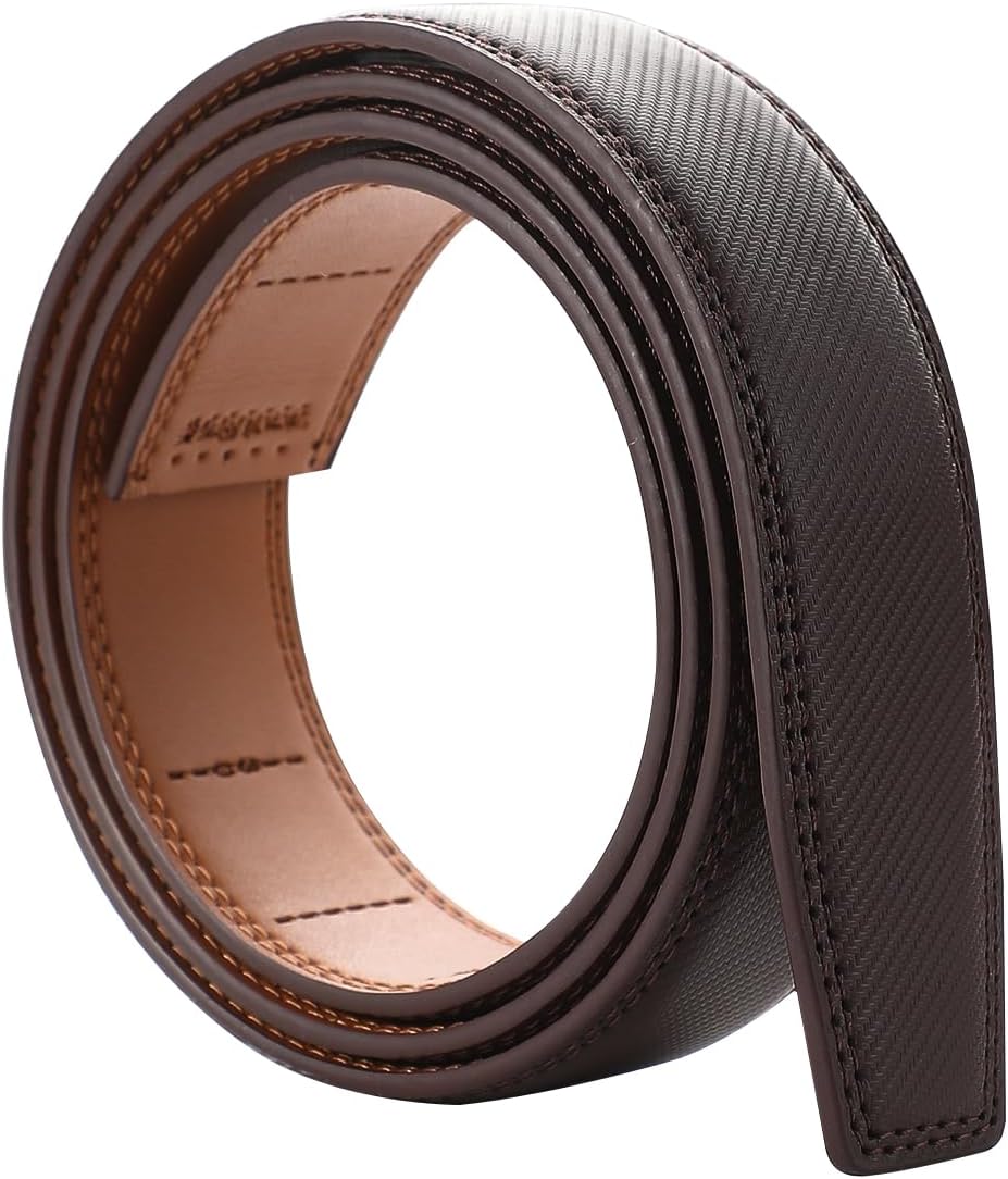 Men's Adjustable Leather Belt Strap & Zinc Alloy Automatic Ratchet Buckle, Customizable for Business Casual & Formal Wear