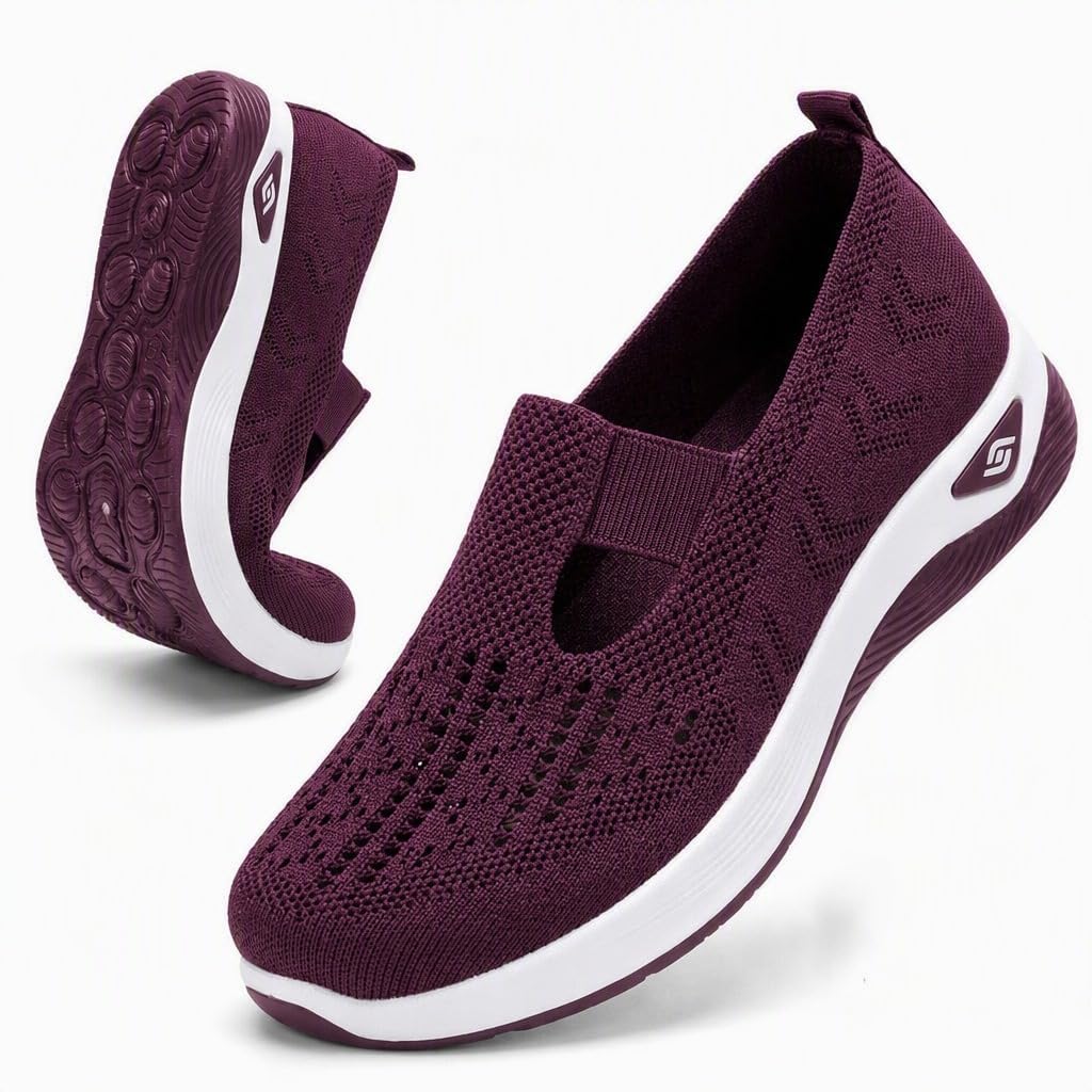 Women's Walking Shoes Comfortable Orthopedic Diabetic Shoes Soft Breathable Knitted Flats Arch Support for Indoor Outdoor