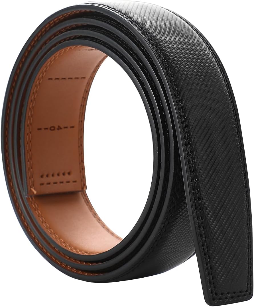 Men's Adjustable Leather Belt Strap & Zinc Alloy Automatic Ratchet Buckle, Customizable for Business Casual & Formal Wear