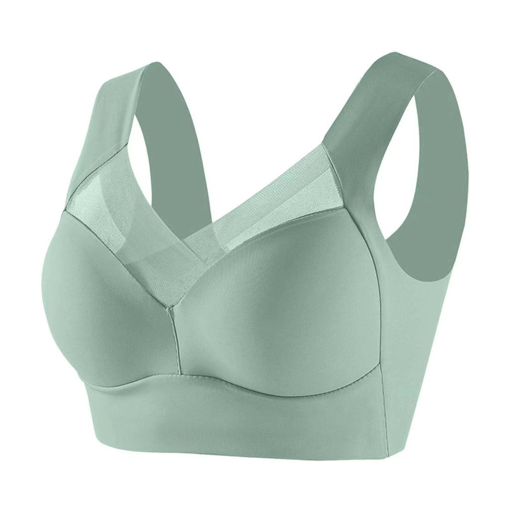Yinguo Thin Laceless Comfortable Breathability Underwear Large Size Brater Buckle Female Bra V Neck Vest Bralette Wireless Bra Cotton Bra for Women