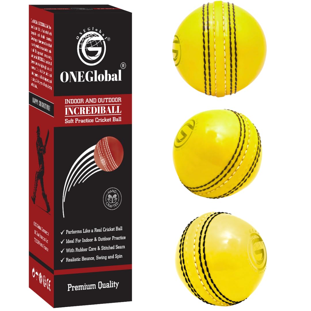 Incrediball Soft Practice Cricket Ball | Outdoor & Indoor Rubber Cricket Ball With Core & Stitched Seam | For Practice, Training & Family Fun | Senior & Junior Size